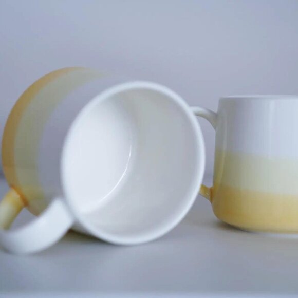 Set of 2 Starbucks Coffee Mugs Yellow & White Ombre Dipped Glaze 10 oz 2014 - Picture 5 of 5